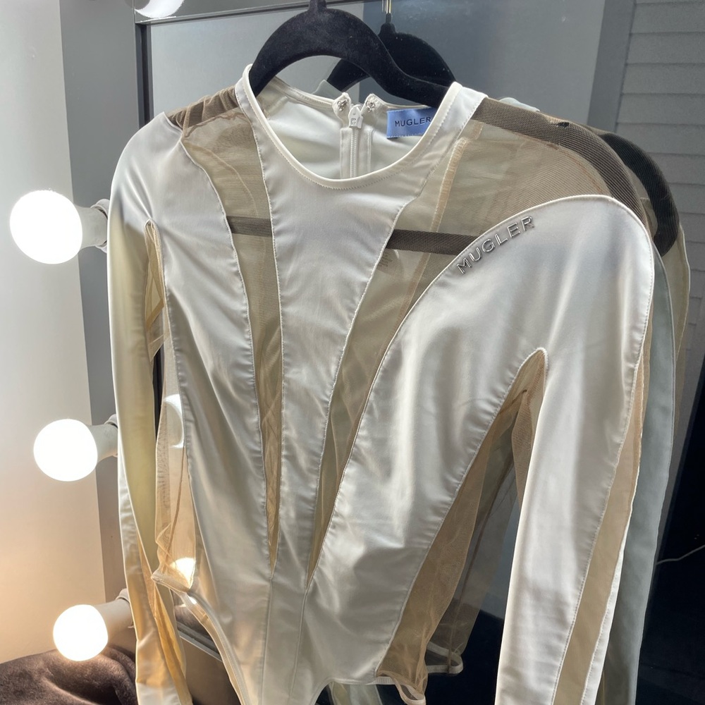 Mugler Cream and Tan Sheer Detail Top